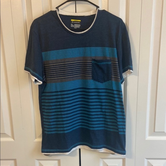 INC International Concepts Blue and Tan Short Sleeve Tee - Picture 1 of 4